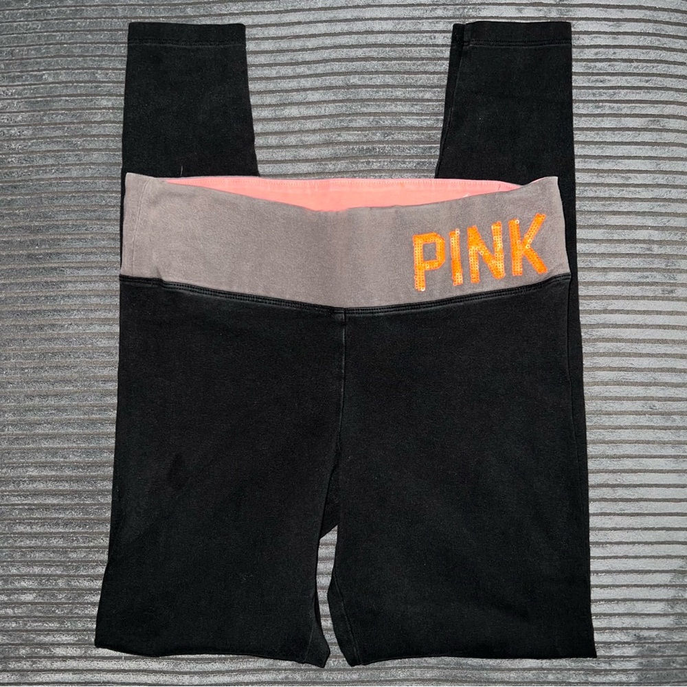 PINK Victoria's Secret Black/Gray Leggings with Wide Waistband XS - Picture 3 of 7